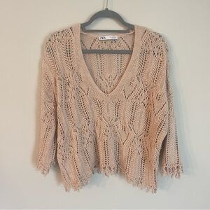 Zara Crochet Knit V-Neck Sweater Size S